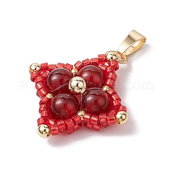 Natural Carnelian(Dyed & Heated) & Glass Seed Beaded Woven Pendants&nbsp;PALLOY-MZ00365-03
