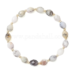 Oval Natural Flower Opal & Electroplate Non-magnetic Synthetic Hematite Beads Stretch Bracelets for Women&nbsp;BJEW-JB13653