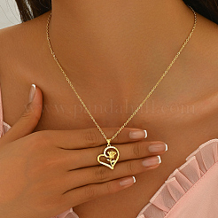 Brass Micro Pave Cubic Zirconia Floral Heart Pendant Necklaces for Women&nbsp;ED7102-2