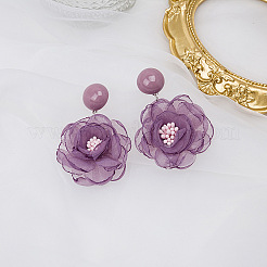 Chiffon & Resin & Plastic Dangle Stud Earrings&nbsp;WG34FFC-01