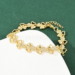 Brass Micro Pave Clear Cubic Zirconia Link Bracelets for Women&nbsp;BJEW-F504-14G