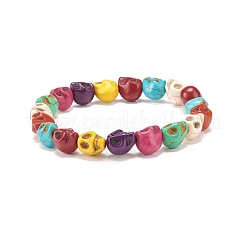 Synthetic Turquoise(Dyed) Skull Beaded Stretch Bracelet&nbsp;BJEW-JB08056