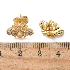 Brass Micro Pave Clear Cubic Zirconia Stud Earrings&nbsp;EJEW-D305-20G-02