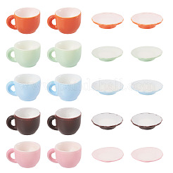 10 Sets 5 Colors Resin Tea Cups & Plates Miniature Ornaments&nbsp;DIY-TADJ0001-23