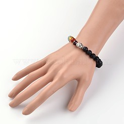 Buddha Head Natural Lava Rock Beaded Chakra Stretch Bracelets&nbsp;BJEW-JB02226-01