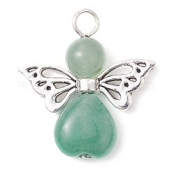 Natural Green Aventurine/Lapis Lazuli/Rose Quartz/Tiger Eye/Blue Spot Jasper/Synthetic Turquoise Heart Angel Pendants&nbsp;PALLOY-JF03186-01