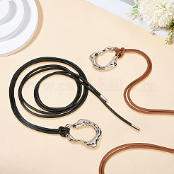 2Pcs 2 Colors Alloy Irregular Oval Pendant Imitation Leather Cord Wrap Chain Belts&nbsp;AJEW-GF0011-97