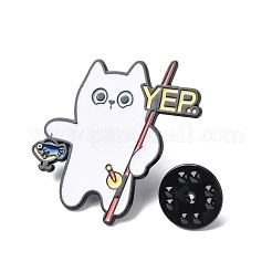 Fishing White Cat Enamel Pins&nbsp;JEWB-L024-01EB-01