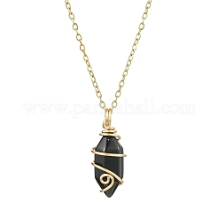 Natural Mixed Gemstone Pointed Faceted Bullet Copper Wire Wrapped Pendant Necklaces&nbsp;NJEW-JN05025-01