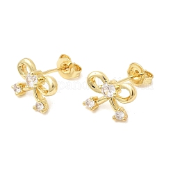 Bowknot Brass Micro Pave Clear Cubic Zirconia Stud Earrings for Women&nbsp;EJEW-G460-03G