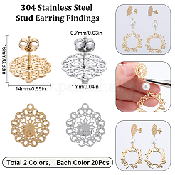 40Pcs 2 Colors 304 Stainless Steel Stud Earring Findings&nbsp;STAS-SC0006-63