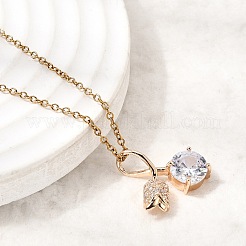 Brass Pave Clear Cubic Zirconia Cherry Pendant 304 Stainless Steel Cable Chain Necklaces for Women&nbsp;NJEW-H092-07G