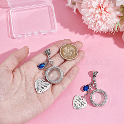 2Pcs Tibetan Style Alloy & Glass Flat Round Locket Pendants&nbsp;HJEW-UN00041