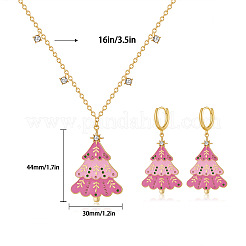 Christmas Tree Brass Enamel & Cubic Zirconia Hoop Earrings & Pendant Necklaces Sets for Women&nbsp;FS-WGBC4E9-03