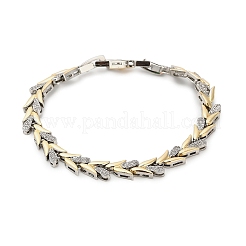 Brass Micro Pave Clear Cubic Zirconia Wheat Link Chain Bracelets for Women&nbsp;BJEW-B145-01