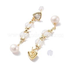 Natural Pearl Dangle Stud Earrings&nbsp;EJEW-P256-27G
