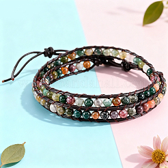 Natural Indian Agate Round Beaded Bracelets&nbsp;BJEW-WH20001-14A