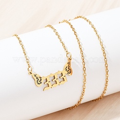 201 Stainless Steel Number 333 with Butterfly Wings Pendant Necklaces&nbsp;LS-NJEW-P332-01A-G