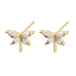 Brass Micro Pave Clear Cubic Zirconia Stud Earrings&nbsp;EJEW-C186-19G-01