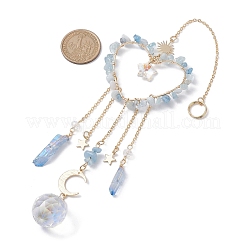 Natural Aquamarine Chip Beads with Brass Findings Pendant Decorations&nbsp;HJEW-JM01814-04