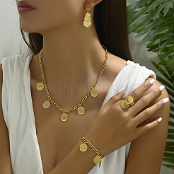 Vintage Brass Coin Charms Bracelets & Earrings & Necklaces & Rings Sets for Women&nbsp;HG3630