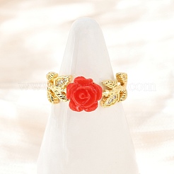 Flower Resin Cuff Rings&nbsp;RJEW-P155-01A-G