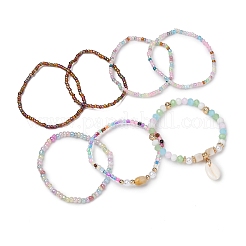Bohemian Resin & Alloy & Glass Beads & Shell & Plastic Pearls Beaded Stretch Bracelets&nbsp;BJEW-Z169-01C