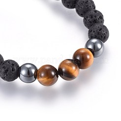 Natural Lava Rock and Non-Magnetic Synthetic Hematite Beads Braided Bead Bracelets&nbsp;X-BJEW-JB03975-25