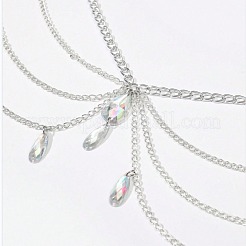 Gothic Style Alloy & Clear Glass Teardrop Tassel Multilayer Waist Belly Chains for Women&nbsp;FS-WGFFABC-01