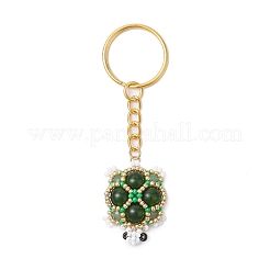 Handmade Glass Seed Beads & Malaysia Jade Red Jasper Beads Synthetic Turquoise Green Aventurine Turtle Pendant Keychain&nbsp;KEYC-MZ00024