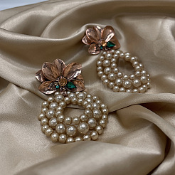 Flower Alloy & Rhinestone Dangle Stud Earrings&nbsp;FS-WG89435-01