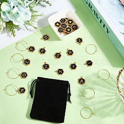 Hexagon with Letter Alloy Black Enamel Pendants Wine Glass Charms&nbsp;DIY-SC0030-20