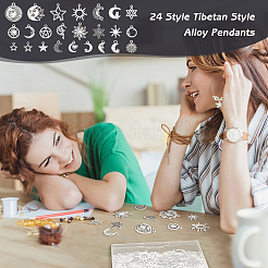 96Pcs 24 Style Tibetan Style Alloy Pendants&nbsp;TIBEP-FG0001-07