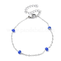 304 Stainless Steel Cable Chain Bracelet with Enamel Rondelle Beaded&nbsp;BJEW-G683-02P