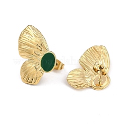 PVD Vacuum Plating 304 Stainless Steel Butterfly Stud Earrings with Enamel&nbsp;EJEW-Z075-05G-01