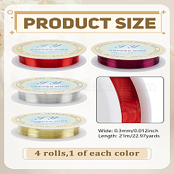 4 Rolls 4 Colors Copper Wire for Jewelry Making&nbsp;CWIR-LP0001-22A-01