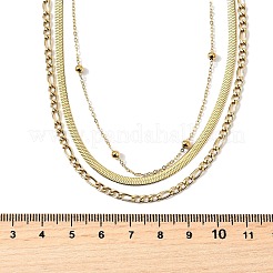 304 Stainless Steel Flat Snake Chain & Figaro Chain & Satellite Chain 3 Layer Necklaces for Women&nbsp;NJEW-V012-03G
