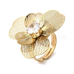 201 Stainless Steel Pave Single Cubic Zirconia Adjustable Cuff Rings for Women&nbsp;RJEW-K318-02A-G