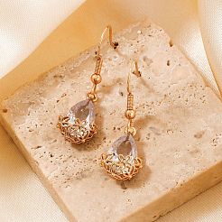 Elegant Brass Teardrop Flower Basket Dangle Earrings&nbsp;PV0025