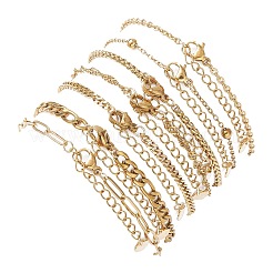 7Pcs 304 Stainless Steel Curb Chains & Water Wave Chains & Cable Chains & Figaro Chains & Wheat Chains Chain Bracelets Set for Women&nbsp;BJEW-JB12915