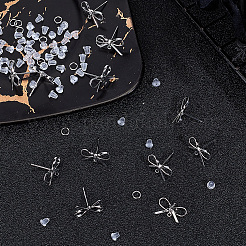 DIY Bowknot Brass Stud Earring & Jump Rings & Ear Nuts Jewelry Making Finding Kits&nbsp;DIY-CN0003-24P