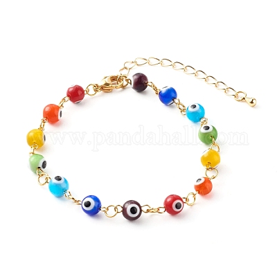 Handmade Evil Eye Lampwork Beaded Bracelets&nbsp;BJEW-JB06381-1