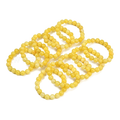 Natural Yellow Jade Bead Stretch Bracelets&nbsp;BJEW-K212-C-038-1