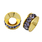 Brass Rhinestone Spacer Beads, Grade A, Rondelle, Golden Metal Color, Violet, 9x4mm, Hole: 4mm