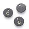 Freshwater Shell Charms, with Gold Blocking Letter, Dyed, Flat Round, Black, Letter.C, 11x1.5mm, Hole: 1.5mm