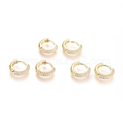 Brass Micro Pave Clear Cubic Zirconia Huggie Hoop Earrings, Long-Lasting Plated, Ring, Real 18K Gold Plated, 13x3mm, Pin: 0.8mm
