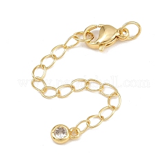 Brass Micro Pave Cubic Zirconia Ends with Chain, Round, with Stainless Steel Clasp, Real 18K Gold Plated, 68mm