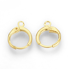 Brass Huggie Hoop Earring Findings, with Loop, Cadmium Free & Nickel Free & Lead Free, Golden, 15x11.5x2mm, Hole: 2mm, Pin: 1mm