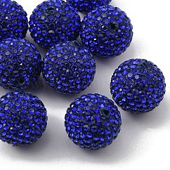 Grade A Rhinestone Pave Disco Ball Beads, for Unisex Jewelry Making, Round, Sapphire, PP13(1.9~2mm), 16mm, Hole: 1.5mm