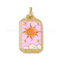 Alloy Enamel Pendants, Rectangle, Tarot Pattern Charm, Golden, Pearl Pink, Sun Pattern, 26x14x2mm, Hole: 2x3mm
